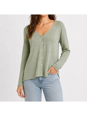 Tahari Sage Green Linen Cardigan Sweater Size Small